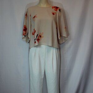 Aritzia Wilfred Cambria Floral cropped cream 3/4 sleeve  Blouse size Large